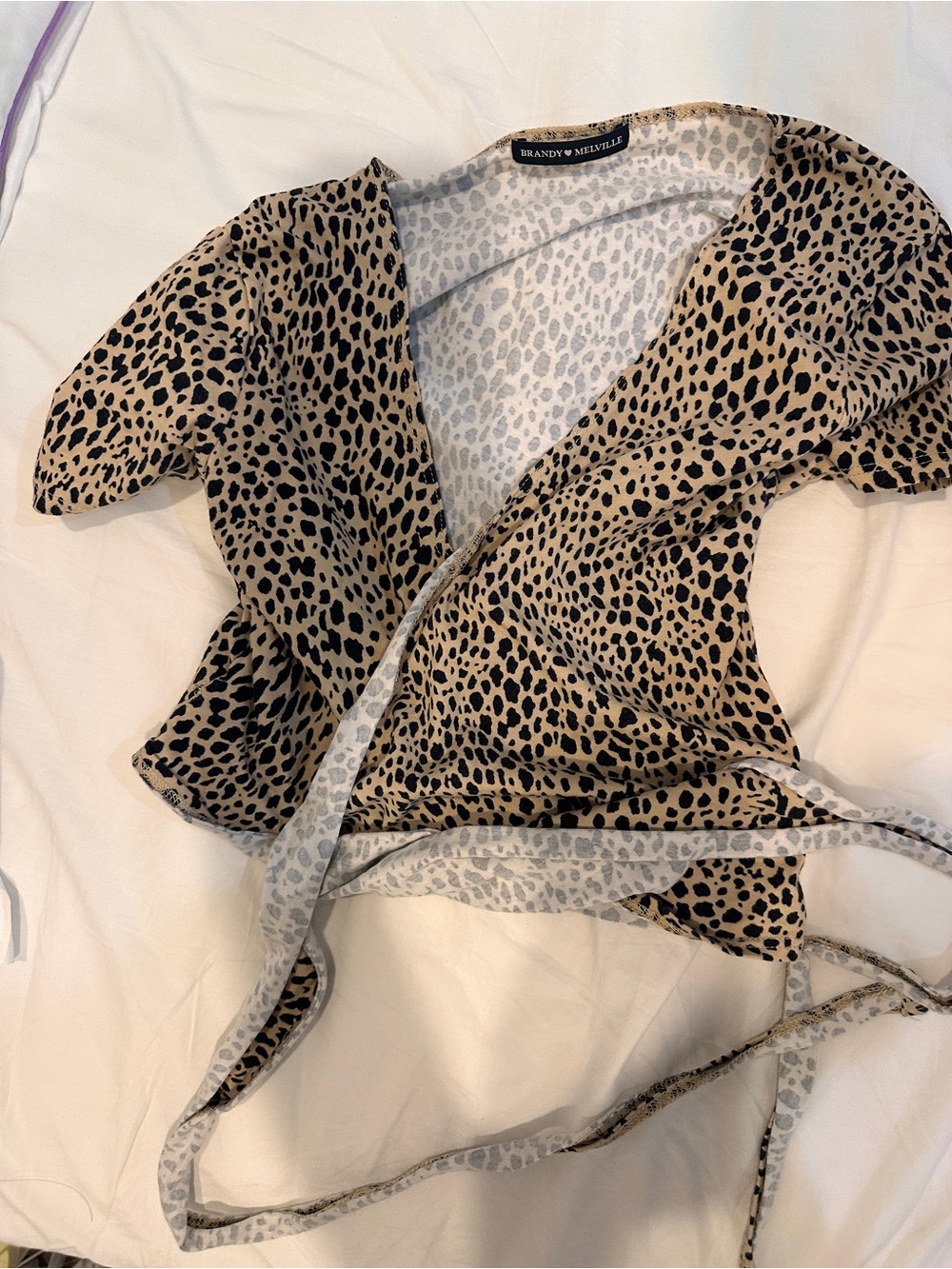 Brandy Melville Black Spot Tan Leopard Wrap Top